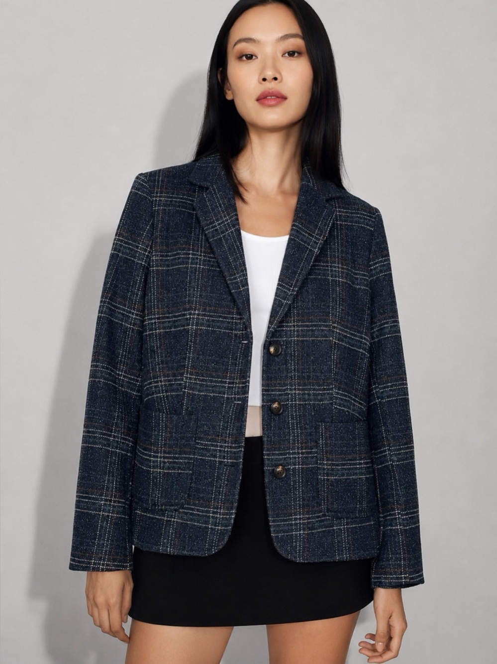 L.L. BEAN Bellandi Italian Wool Silk Plaid Heritage Blazer Jacket Size S